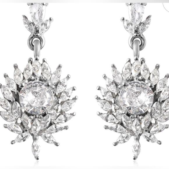 Simulated Diamond Floral Earrings in Stainless Steel - Picture 2 of 4